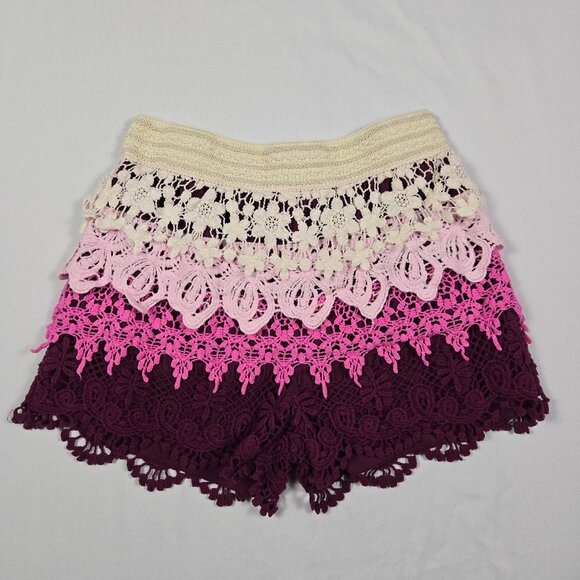 Rue21 Crochet‎ Lace Shorts Womens M Ombre Boho Festival Summer Hippie Chic - Picture 1 of 8